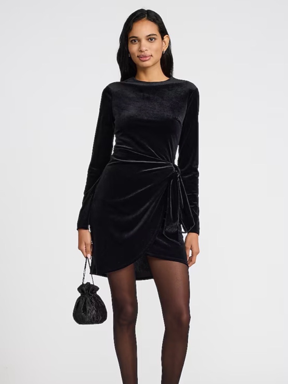 NWT Velvet Crew Neck Long Sleeve Ruched Wrap Mini Dress
